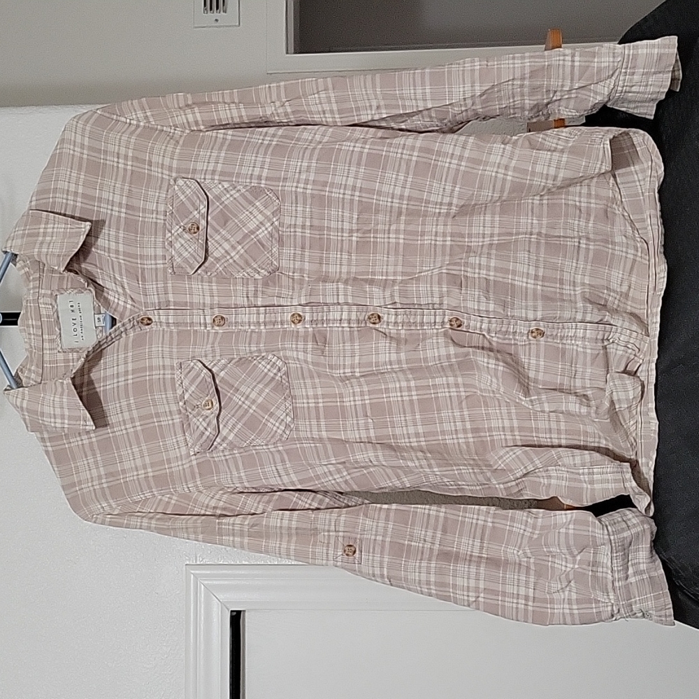 Women's Small Petite Long Sleeve Plaid Shirt-Euc